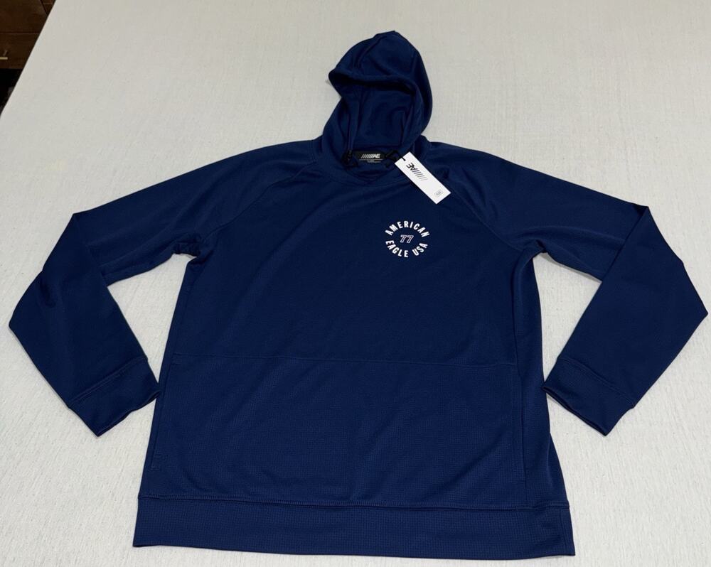 Men's American Eagle Flex Hoodie Large Blue Performance NWT